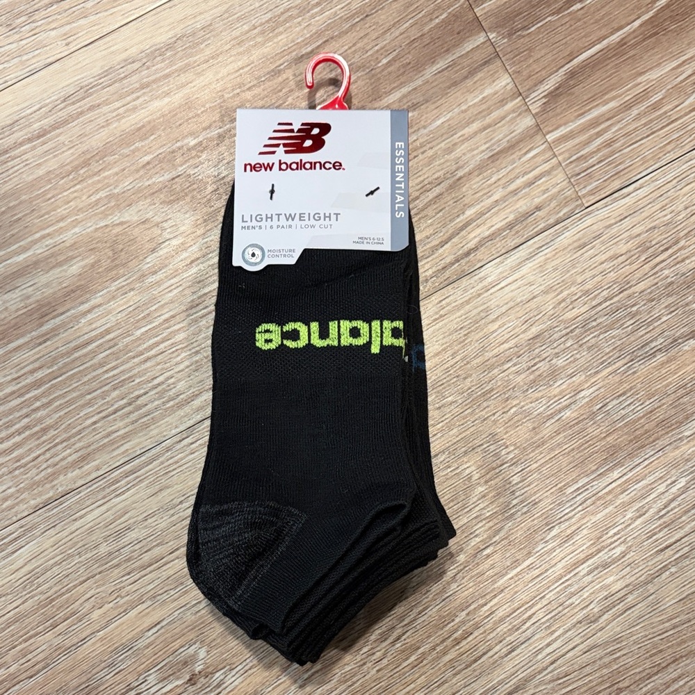 New Balance Lightweight Low Cut Men's Athletic Socks (6-Pack, Black)